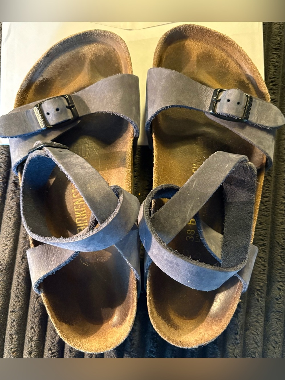 Birkenstock Yara Habana Oiled Leather Ankle Strap Sandals RARE Navy Blue 38 L7